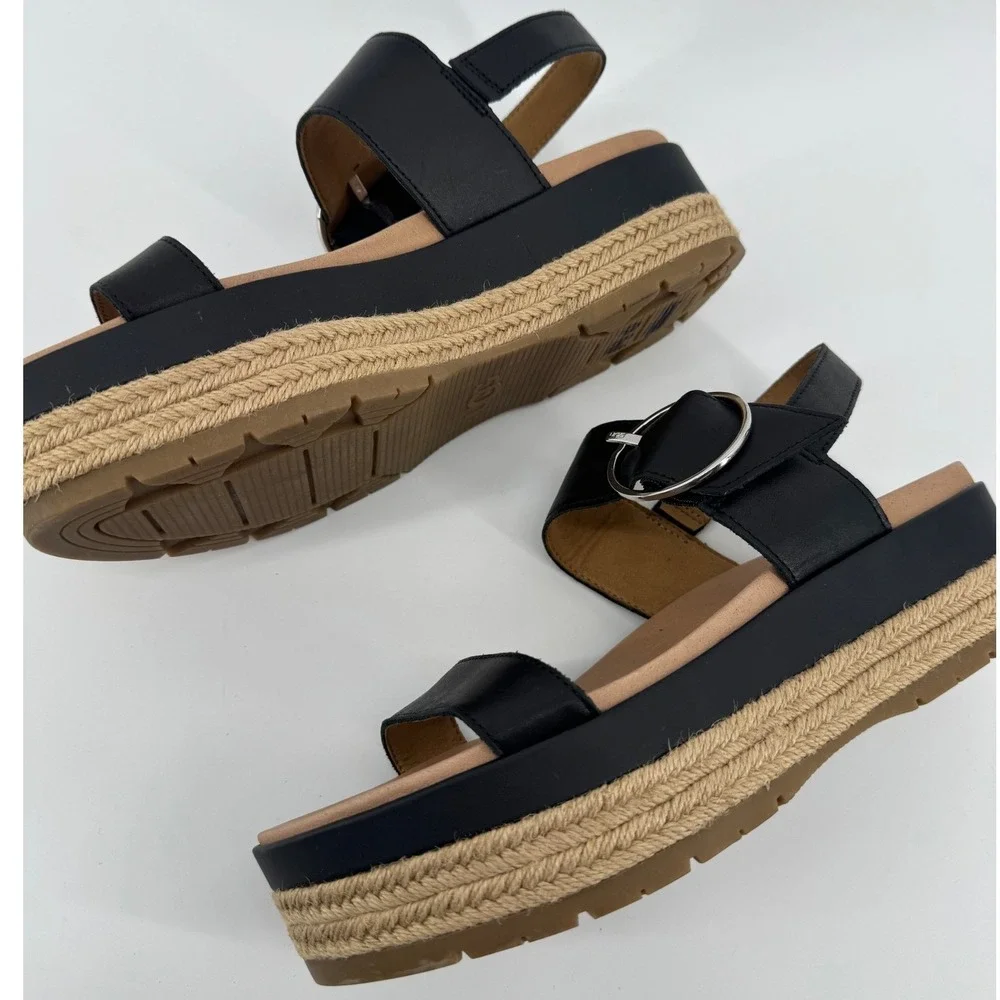 UGG April Platform Sandals Womens 12 Black Leather Espadrille Buckle